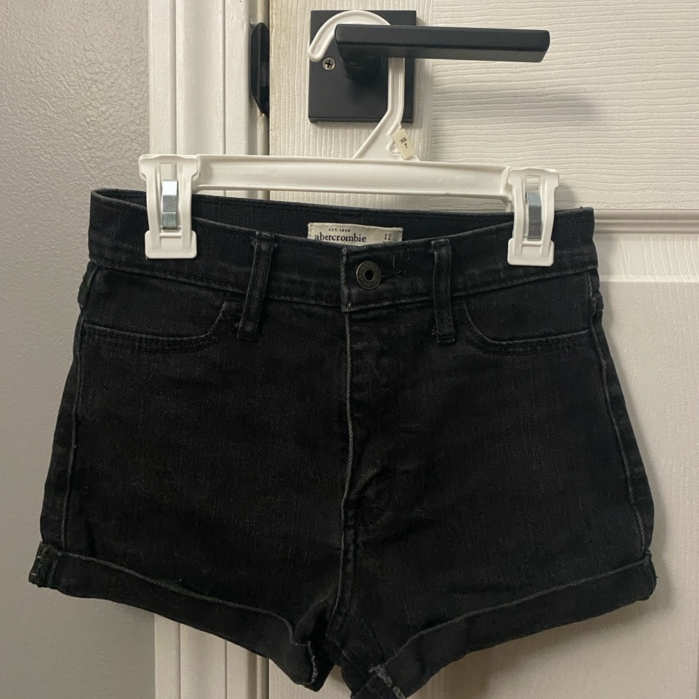 Abercrombie Kids High Rise Washed Black Denim Shorts - Size 12